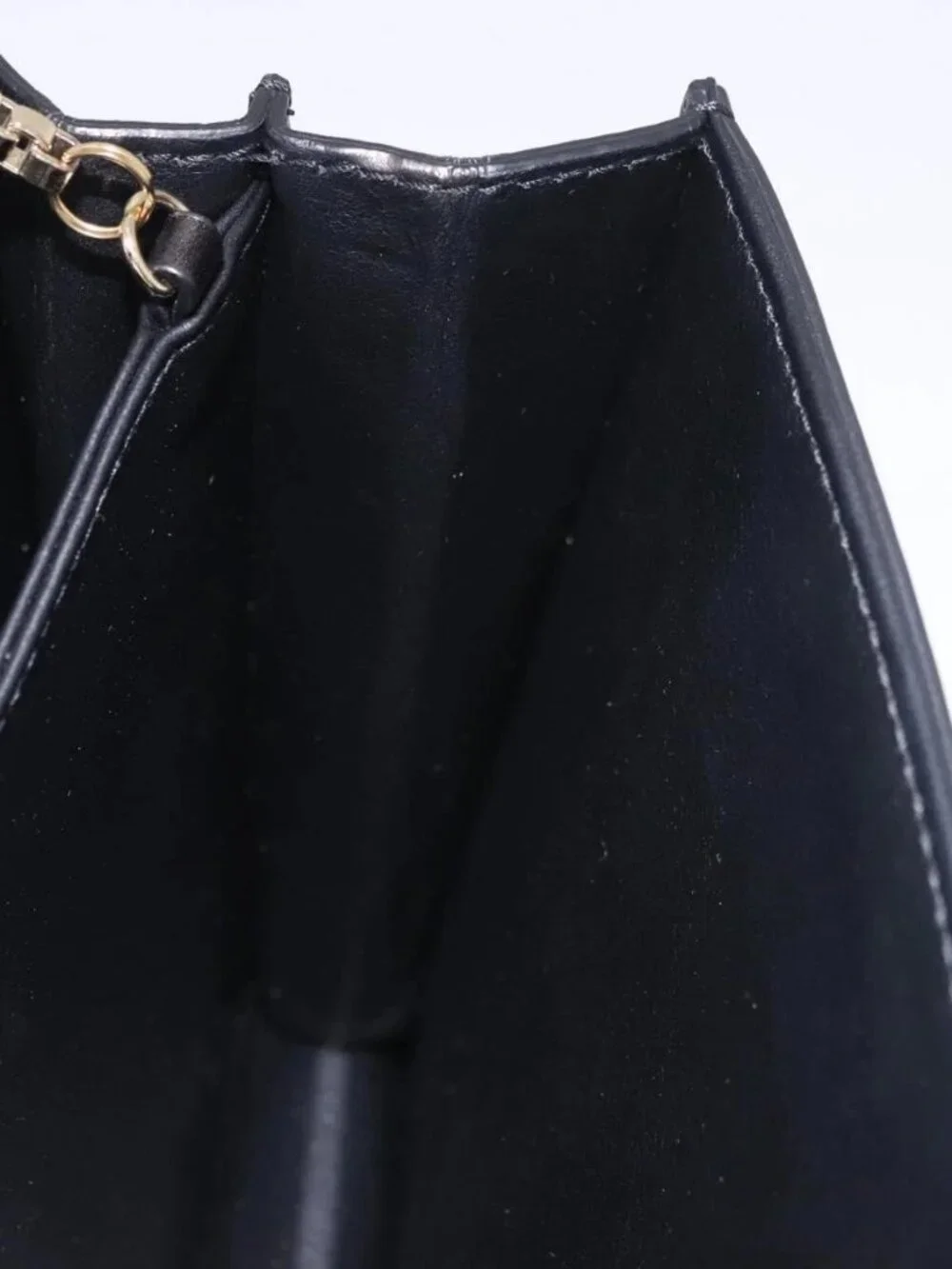 Salvatore Ferragamo Gancini Chain Shoulder Bag Leather Black Gold Auth 185725A